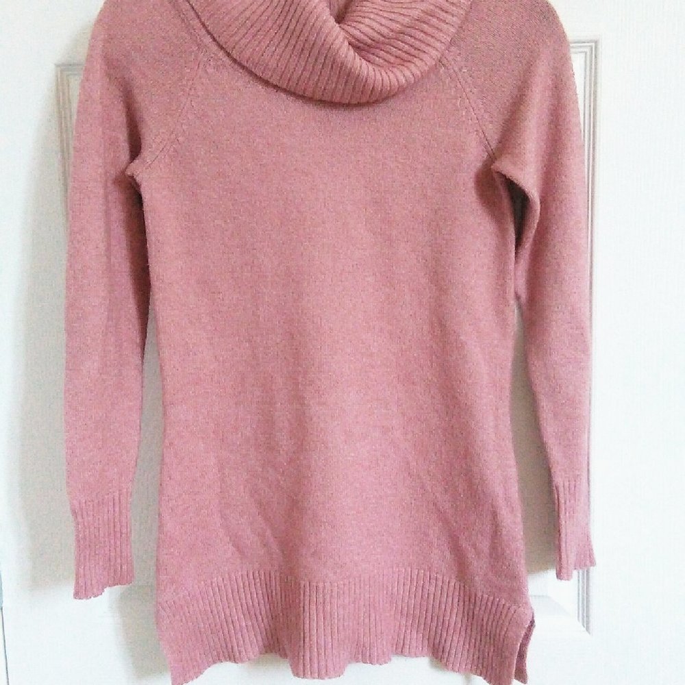 Pink Raglan Longline Split Hem Turtleneck Sweater